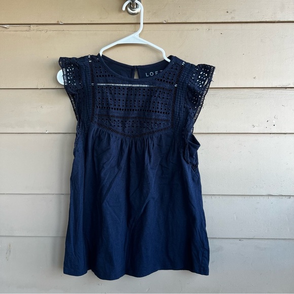 LOFT Eyelet Cap Sleeve Top - Women's Size S (THIS SHIRT IS NAVY BLUE) - Picture 2 of 7
